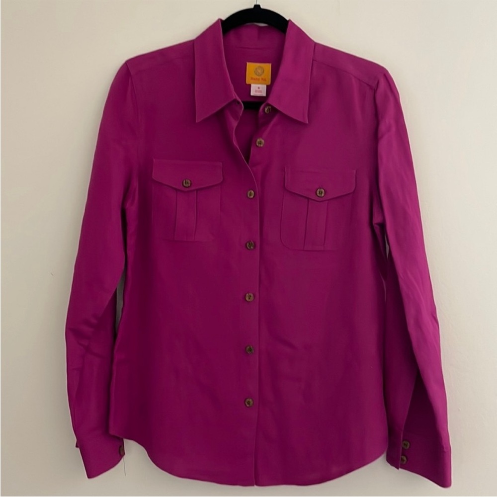 Ruby Rd Linen Blend Long Sleeve Button Down Shirt Top